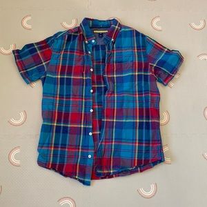 Rainbow Plaid Short Sleeve Button Down